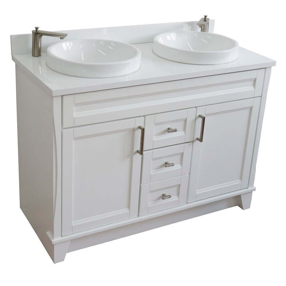 48" Double sink vanity in White finish with White quartz and round sink - 400700-49D-WH-WERD