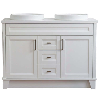 48" Double sink vanity in White finish with White quartz and round sink - 400700-49D-WH-WERD