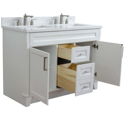 48" Double sink vanity in White finish with White quartz and rectangle sink - 400700-49D-WH-WER