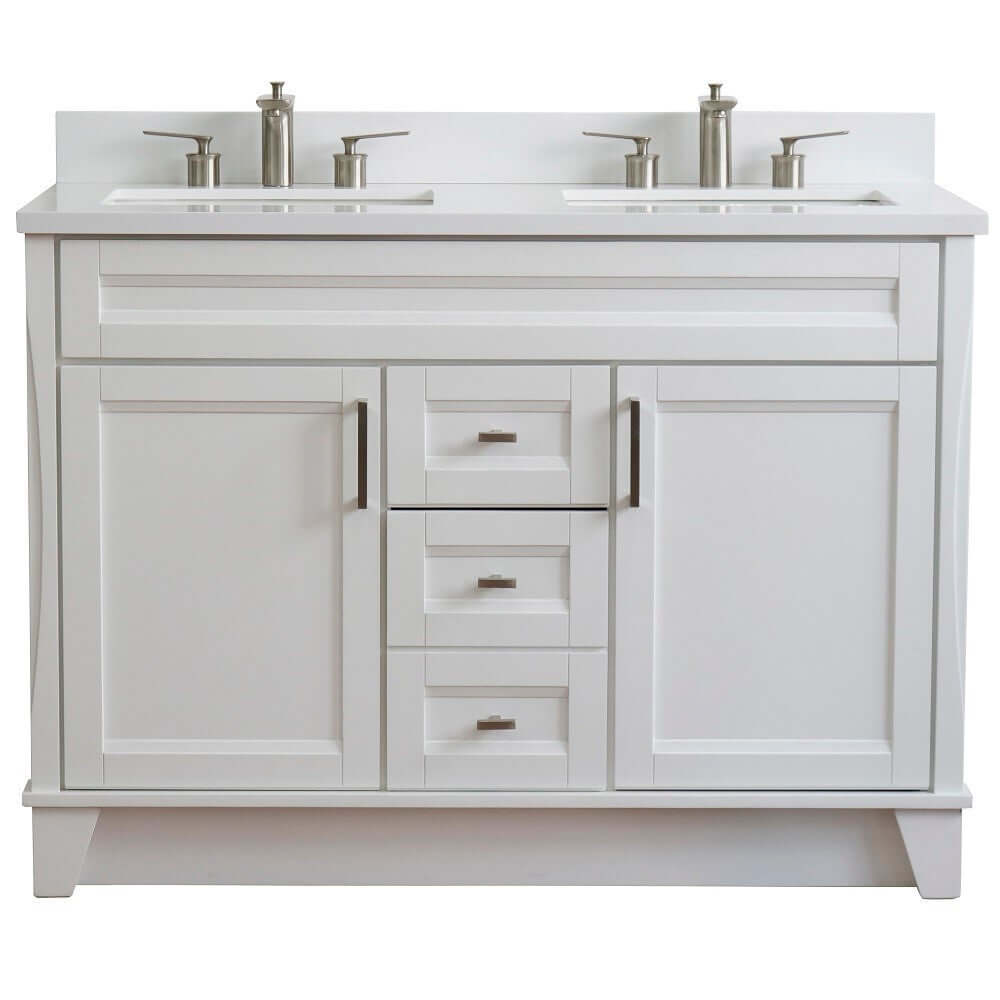 48" Double sink vanity in White finish with White quartz and rectangle sink - 400700-49D-WH-WER