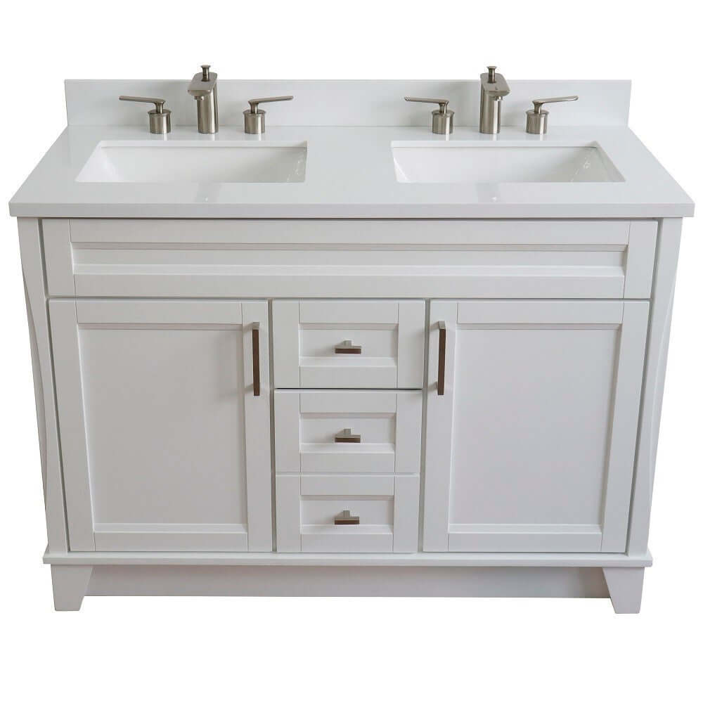 48" Double sink vanity in White finish with White quartz and rectangle sink - 400700-49D-WH-WER