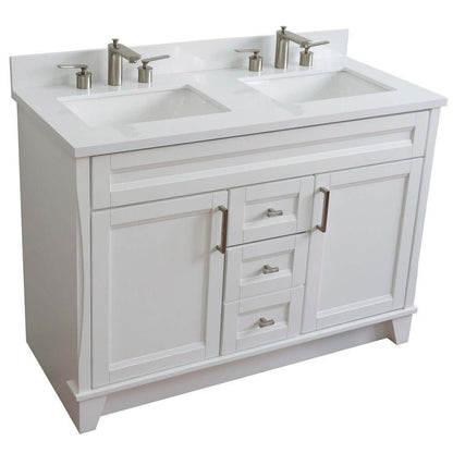 48" Double sink vanity in White finish with White quartz and rectangle sink - 400700-49D-WH-WER