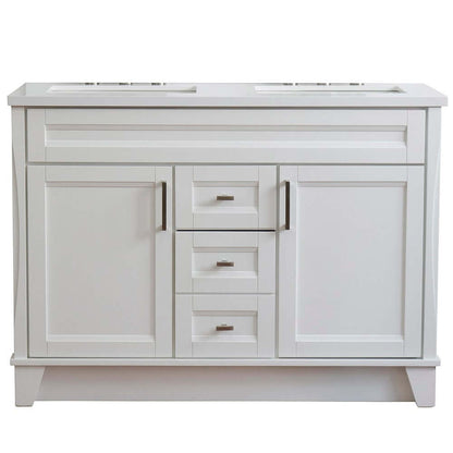 48" Double sink vanity in White finish with White quartz and rectangle sink - 400700-49D-WH-WER