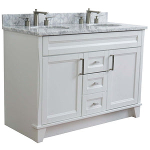 48" Double sink vanity in White finish with White Carrara marble and oval sink - 400700-49D-WH-WMO