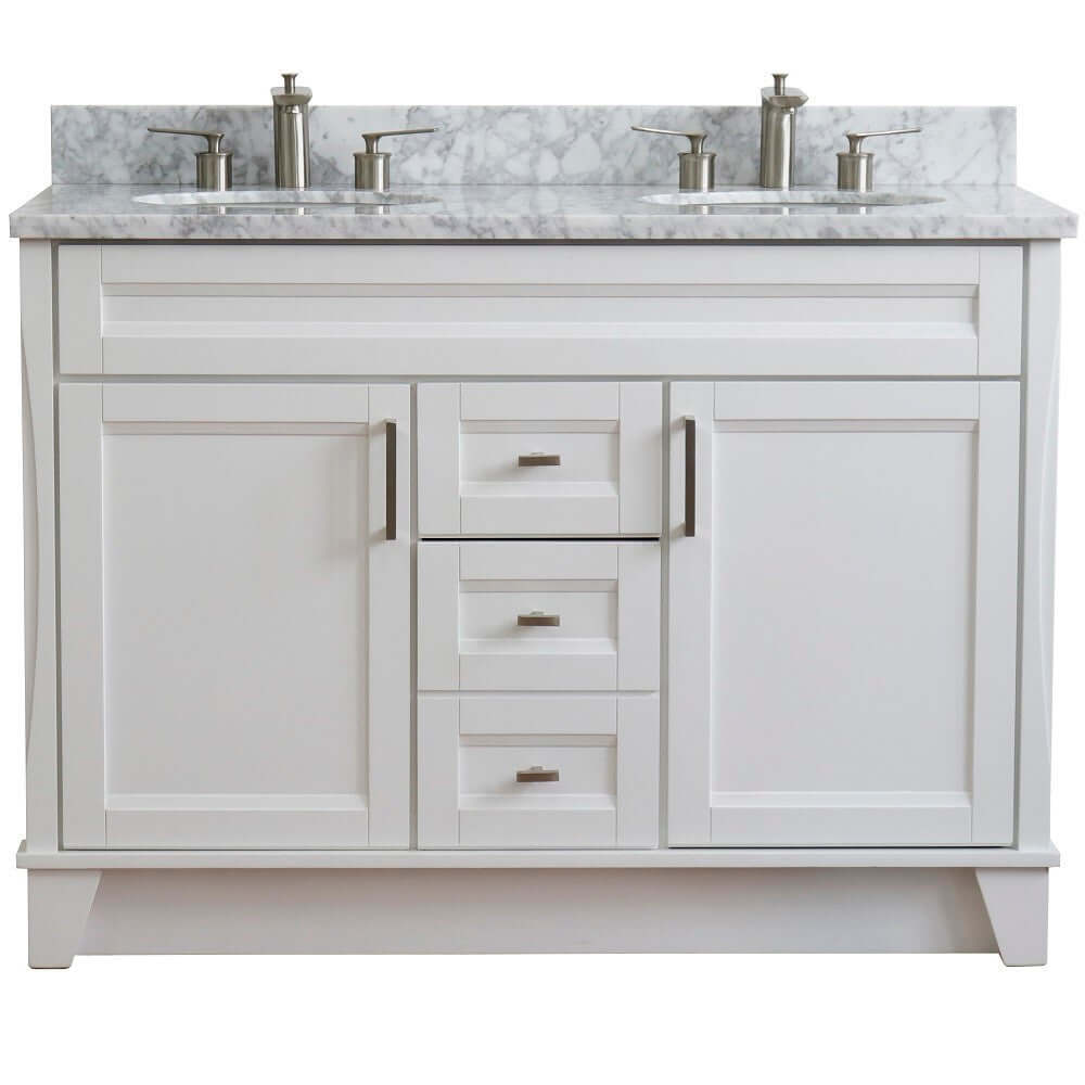 48" Double sink vanity in White finish with White Carrara marble and oval sink - 400700-49D-WH-WMO