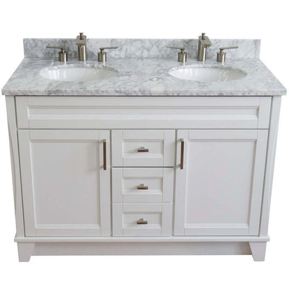 48" Double sink vanity in White finish with White Carrara marble and oval sink - 400700-49D-WH-WMO