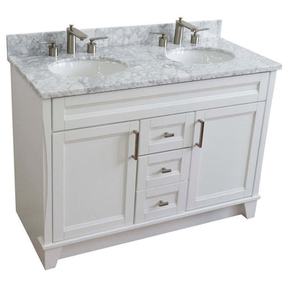 48" Double sink vanity in White finish with White Carrara marble and oval sink - 400700-49D-WH-WMO