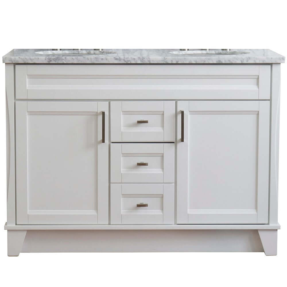 48" Double sink vanity in White finish with White Carrara marble and oval sink - 400700-49D-WH-WMO