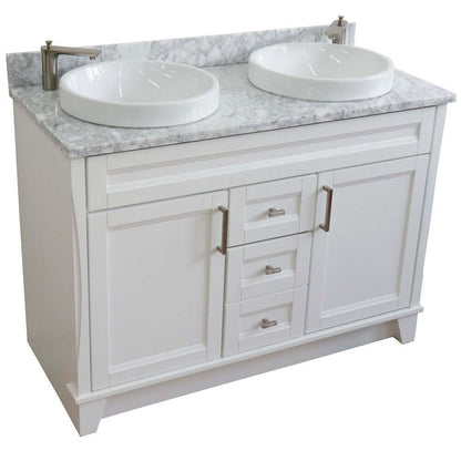 48" Double sink vanity in White finish with White Carrara marble and round sink - 400700-49D-WH-WMRD