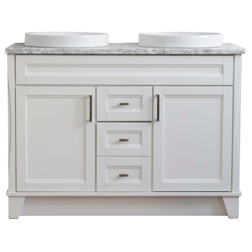 48" Double sink vanity in White finish with White Carrara marble and round sink - 400700-49D-WH-WMRD