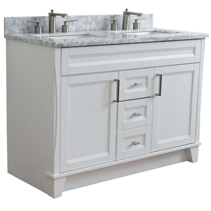 48" Double sink vanity in White finish with White Carrara marble and rectangle sink - 400700-49D-WH-WMR