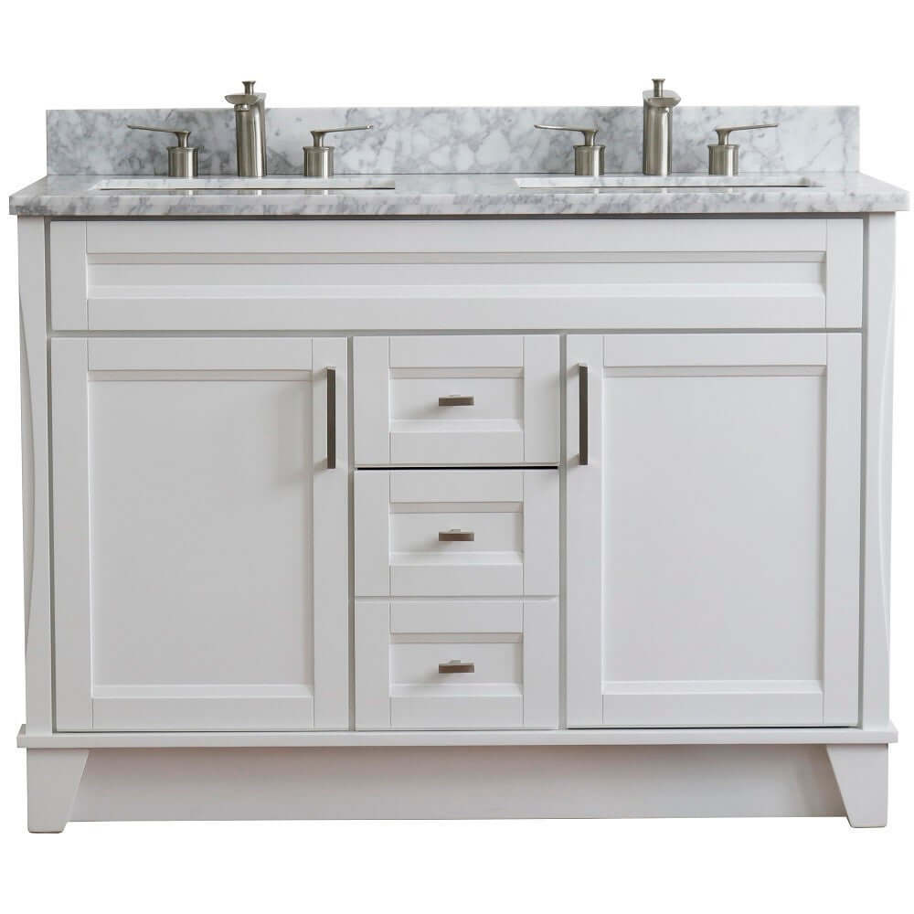 48" Double sink vanity in White finish with White Carrara marble and rectangle sink - 400700-49D-WH-WMR