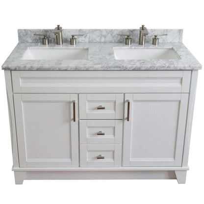 48" Double sink vanity in White finish with White Carrara marble and rectangle sink - 400700-49D-WH-WMR