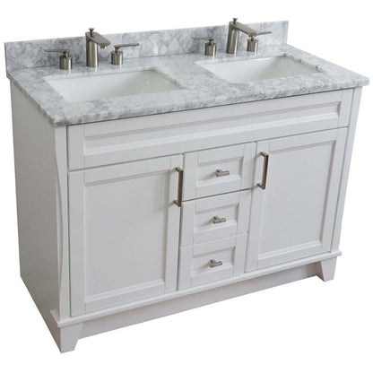 48" Double sink vanity in White finish with White Carrara marble and rectangle sink - 400700-49D-WH-WMR