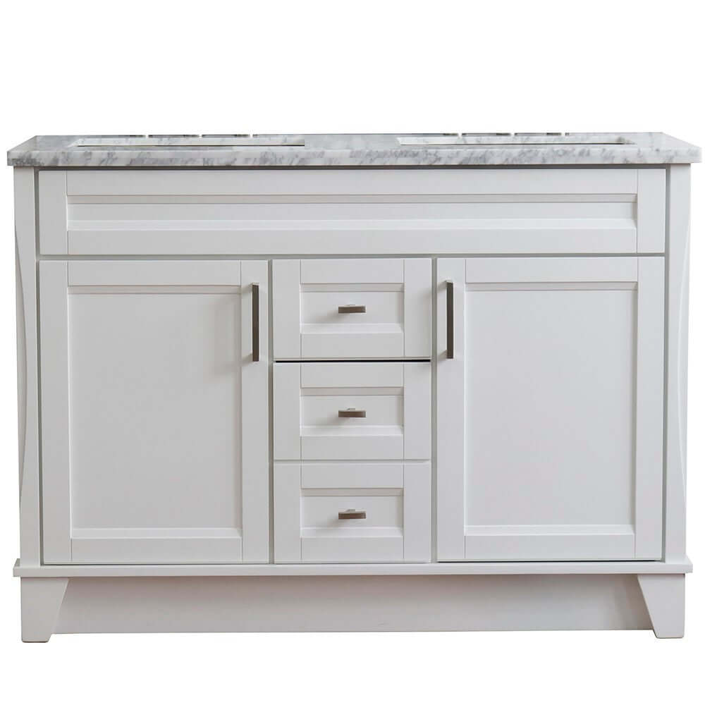 48" Double sink vanity in White finish with White Carrara marble and rectangle sink - 400700-49D-WH-WMR