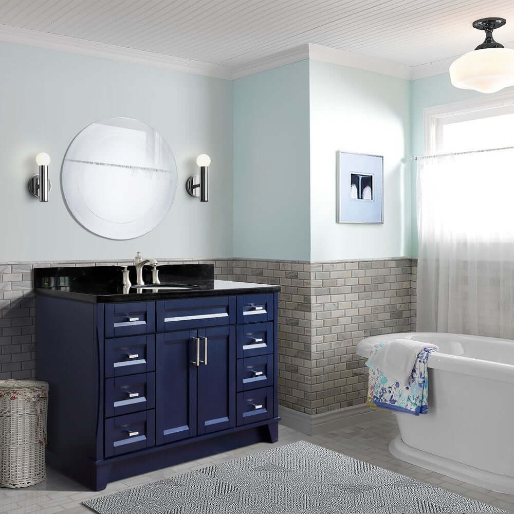 49" Single sink vanity in Blue finish with Black galaxy granite and oval sink - 400700-49S-BU-BGO