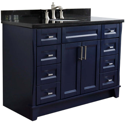 49" Single sink vanity in Blue finish with Black galaxy granite and oval sink - 400700-49S-BU-BGO