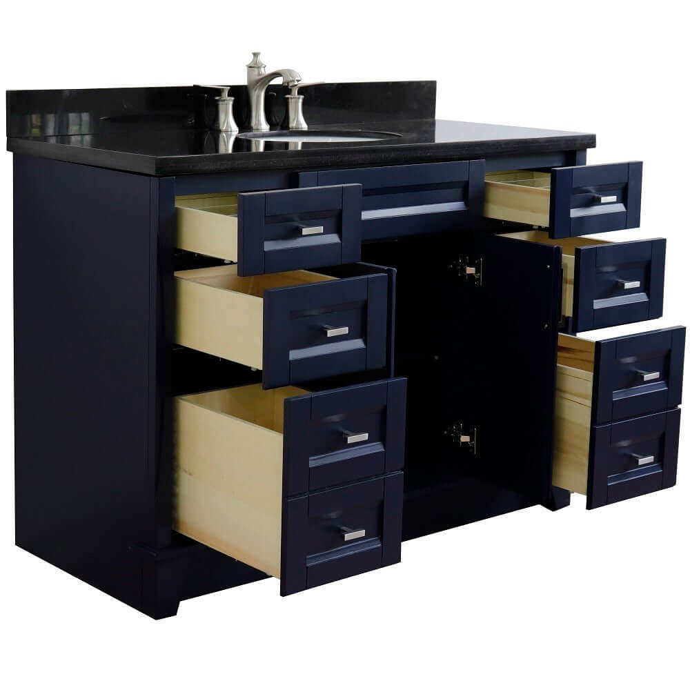 49" Single sink vanity in Blue finish with Black galaxy granite and oval sink - 400700-49S-BU-BGO