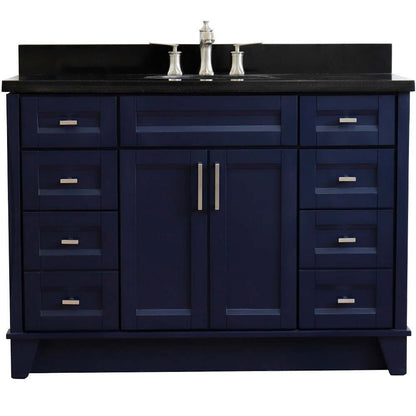 49" Single sink vanity in Blue finish with Black galaxy granite and oval sink - 400700-49S-BU-BGO