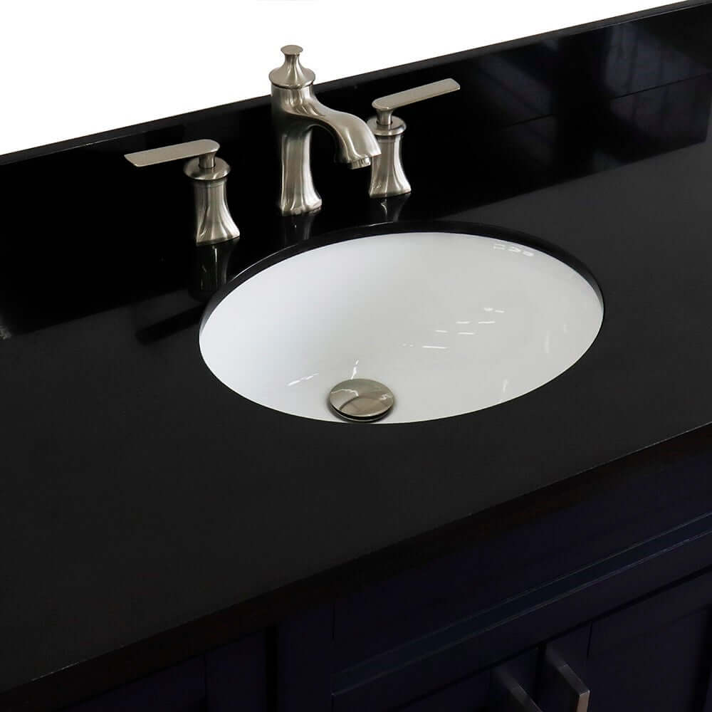 49" Single sink vanity in Blue finish with Black galaxy granite and oval sink - 400700-49S-BU-BGO