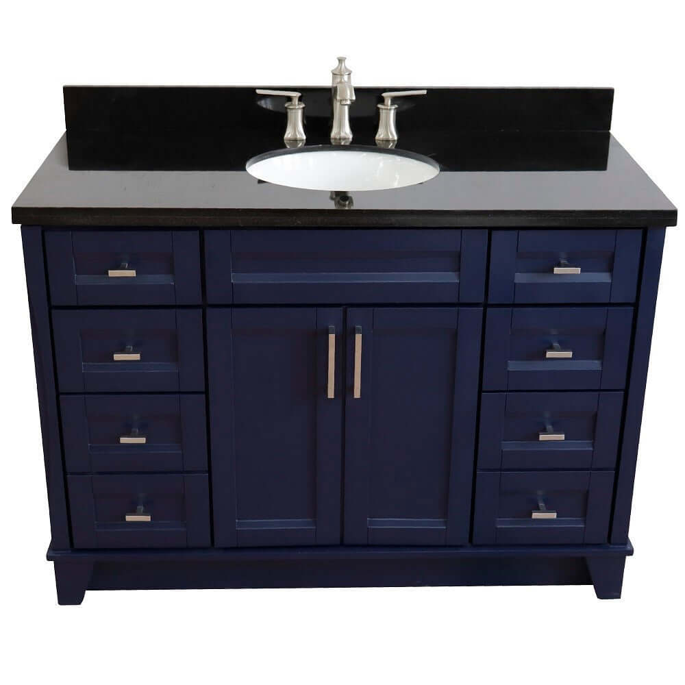 49" Single sink vanity in Blue finish with Black galaxy granite and oval sink - 400700-49S-BU-BGO