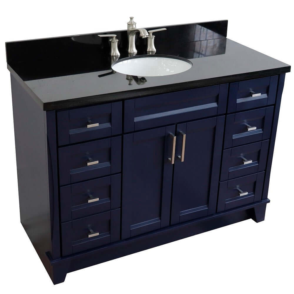 49" Single sink vanity in Blue finish with Black galaxy granite and oval sink - 400700-49S-BU-BGO