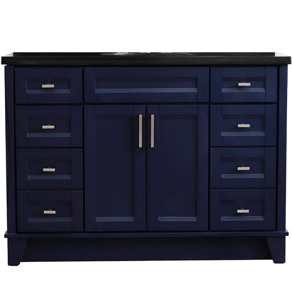 49" Single sink vanity in Blue finish with Black galaxy granite and oval sink - 400700-49S-BU-BGO