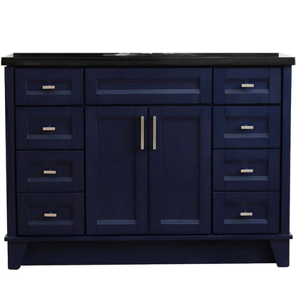 49" Single sink vanity in Blue finish with Black galaxy granite and oval sink - 400700-49S-BU-BGO