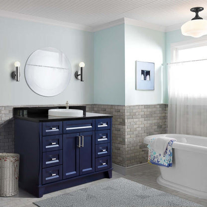 49" Single sink vanity in Blue finish with Black galaxy granite and round sink - 400700-49S-BU-BGRD