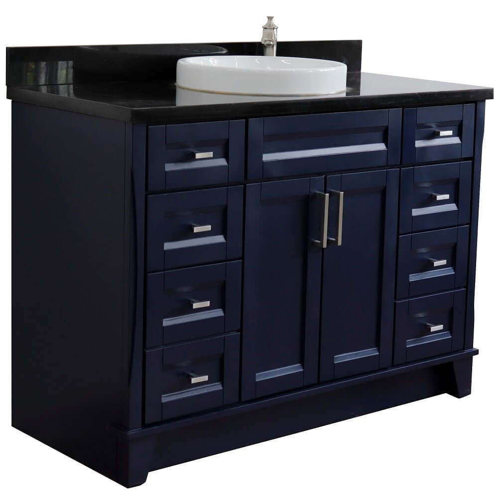 49" Single sink vanity in Blue finish with Black galaxy granite and round sink - 400700-49S-BU-BGRD