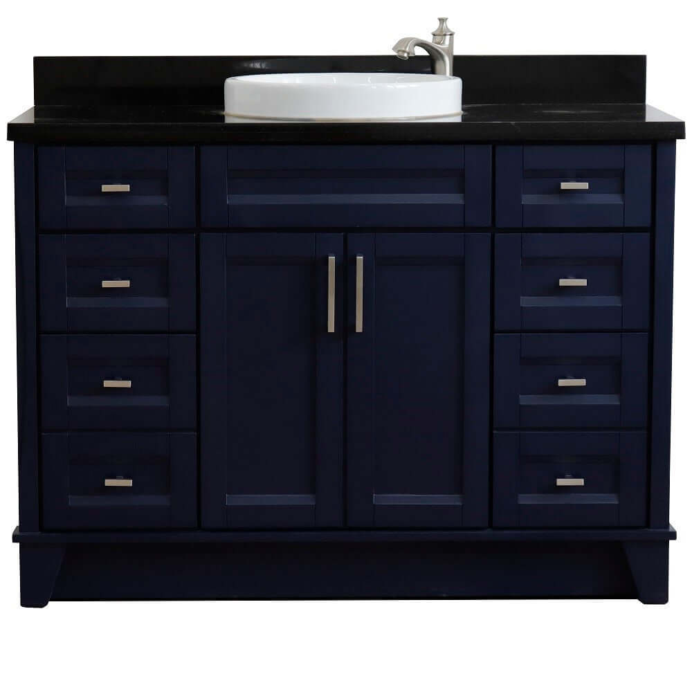 49" Single sink vanity in Blue finish with Black galaxy granite and round sink - 400700-49S-BU-BGRD