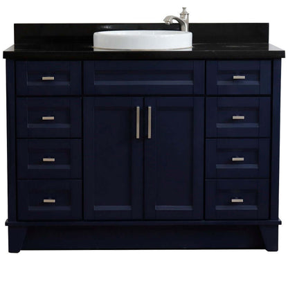 49" Single sink vanity in Blue finish with Black galaxy granite and round sink - 400700-49S-BU-BGRD