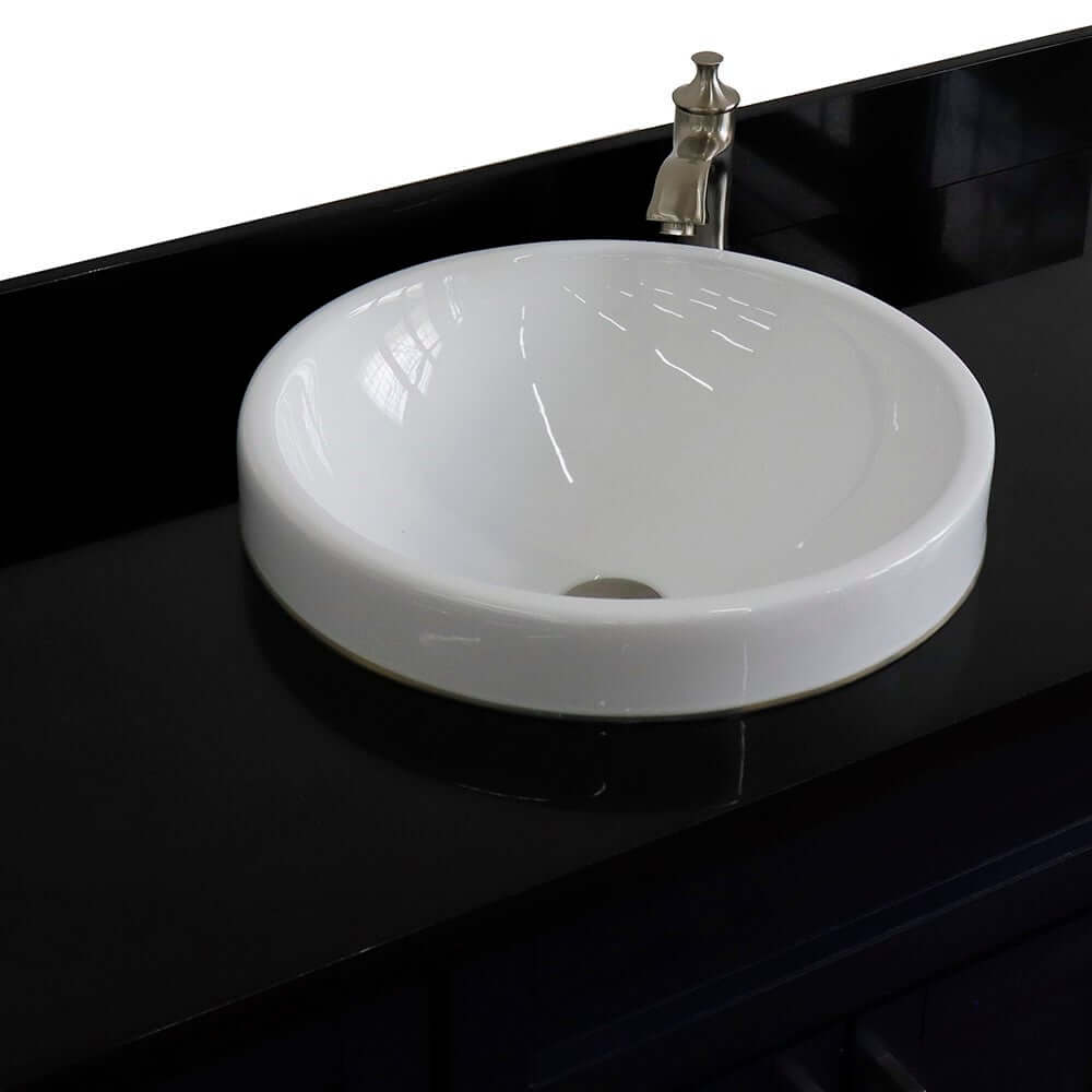 49" Single sink vanity in Blue finish with Black galaxy granite and round sink - 400700-49S-BU-BGRD