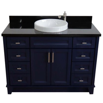 49" Single sink vanity in Blue finish with Black galaxy granite and round sink - 400700-49S-BU-BGRD