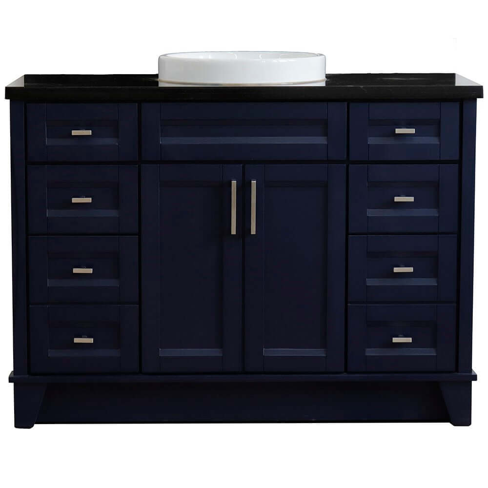 49" Single sink vanity in Blue finish with Black galaxy granite and round sink - 400700-49S-BU-BGRD