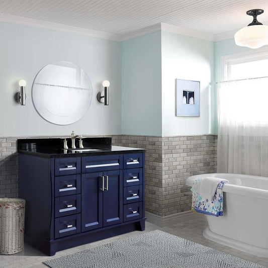 49" Single sink vanity in Blue finish with Black galaxy granite and rectangle sink - 400700-49S-BU-BGR