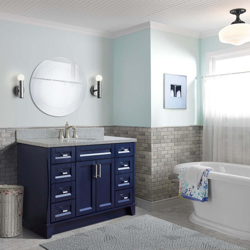 49" Single sink vanity in Blue finish with Gray granite and oval sink - 400700-49S-BU-GYO