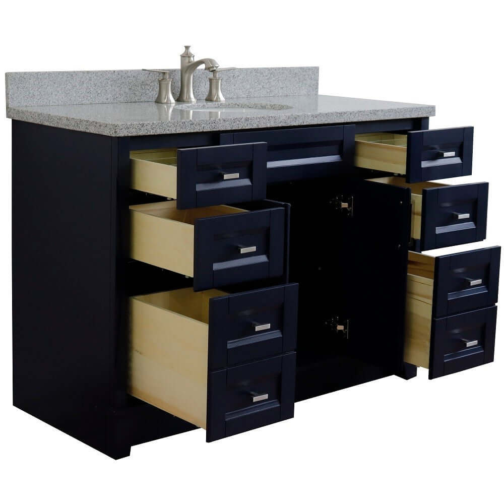 49" Single sink vanity in Blue finish with Gray granite and oval sink - 400700-49S-BU-GYO