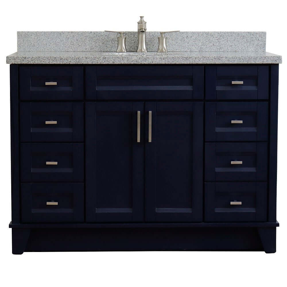 49" Single sink vanity in Blue finish with Gray granite and oval sink - 400700-49S-BU-GYO