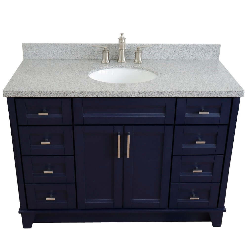 49" Single sink vanity in Blue finish with Gray granite and oval sink - 400700-49S-BU-GYO