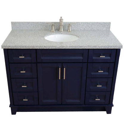 49" Single sink vanity in Blue finish with Gray granite and oval sink - 400700-49S-BU-GYO