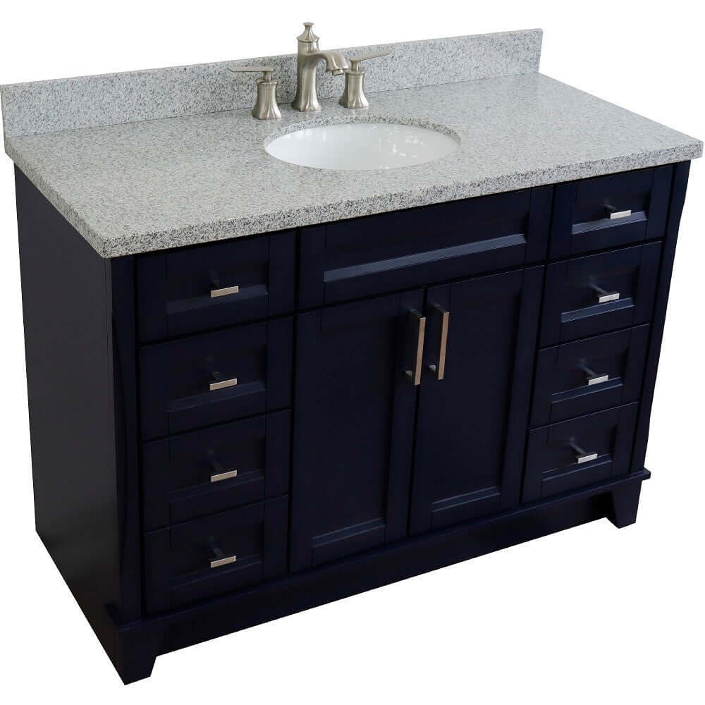 49" Single sink vanity in Blue finish with Gray granite and oval sink - 400700-49S-BU-GYO