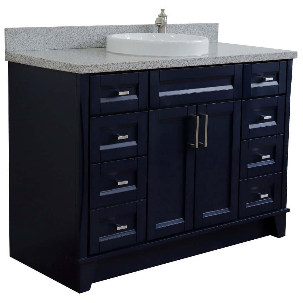 49" Single sink vanity in Blue finish with Gray granite and round sink - 400700-49S-BU-GYRD