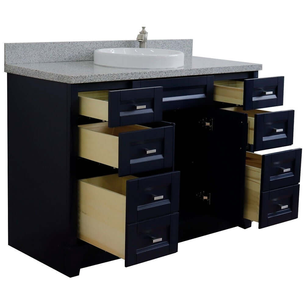 49" Single sink vanity in Blue finish with Gray granite and round sink - 400700-49S-BU-GYRD