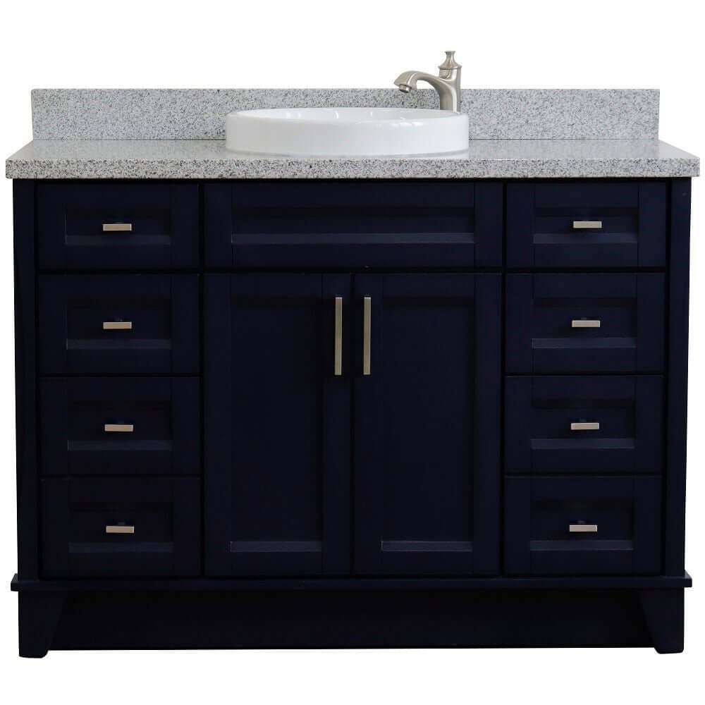 49" Single sink vanity in Blue finish with Gray granite and round sink - 400700-49S-BU-GYRD