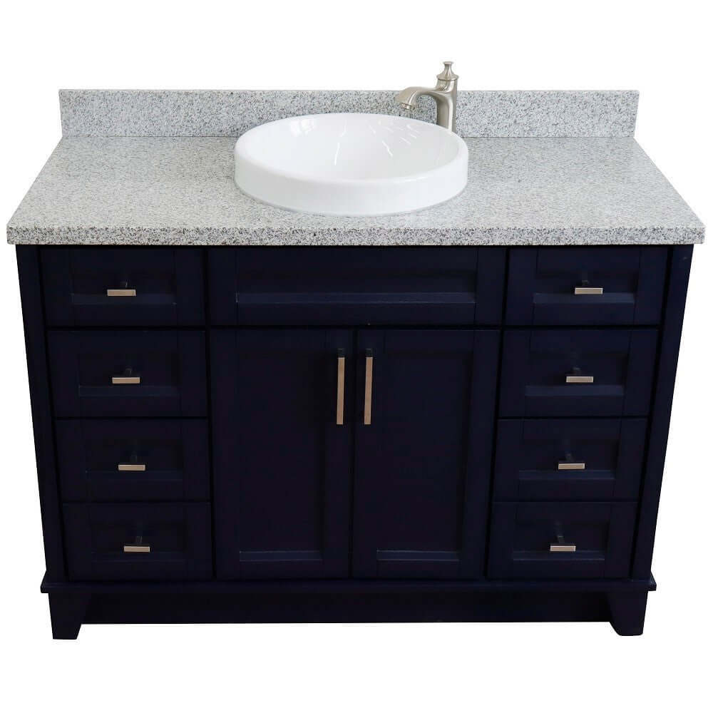 49" Single sink vanity in Blue finish with Gray granite and round sink - 400700-49S-BU-GYRD