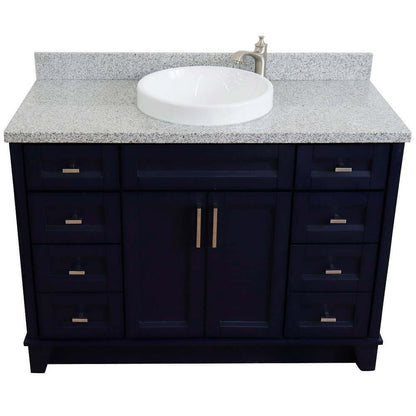 49" Single sink vanity in Blue finish with Gray granite and round sink - 400700-49S-BU-GYRD