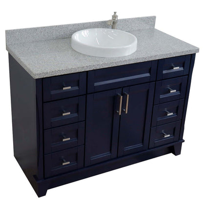 49" Single sink vanity in Blue finish with Gray granite and round sink - 400700-49S-BU-GYRD