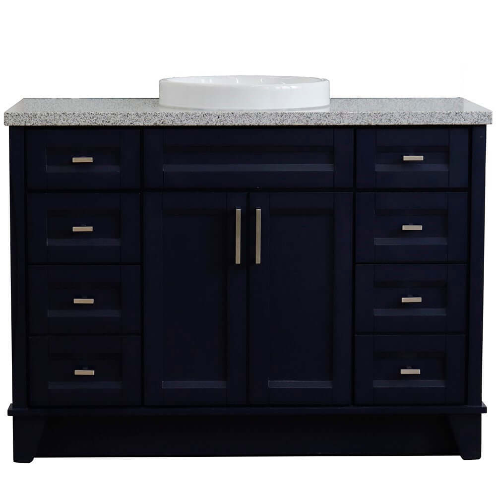 49" Single sink vanity in Blue finish with Gray granite and round sink - 400700-49S-BU-GYRD