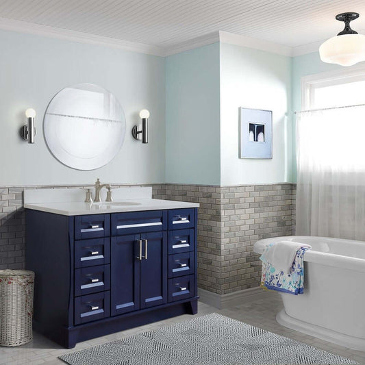 49" Single sink vanity in Blue finish with White quartz and oval sink - 400700-49S-BU-WEO